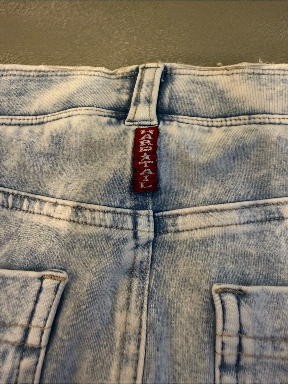 Hard Tail Light Wash Blue Denim Skirt with Red Logo Tab. Size M